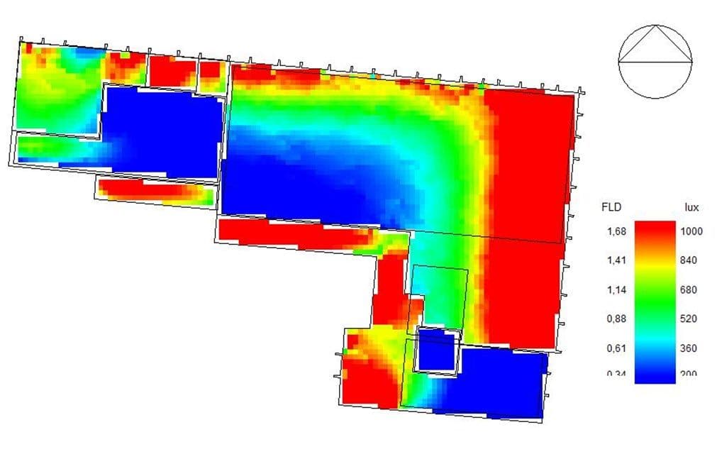 Simulación de factor de luz día en aulas